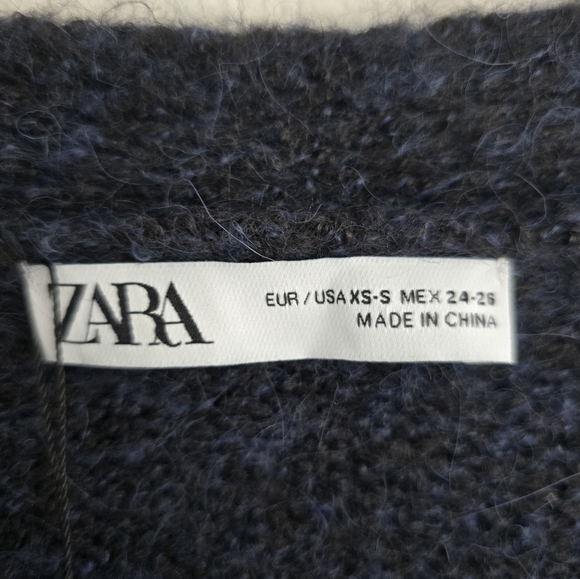 ZARA Woman XS-S Blue Knit Long Open Front Oversized Alpaca Coatigan Sweater New - Picture 6 of 11